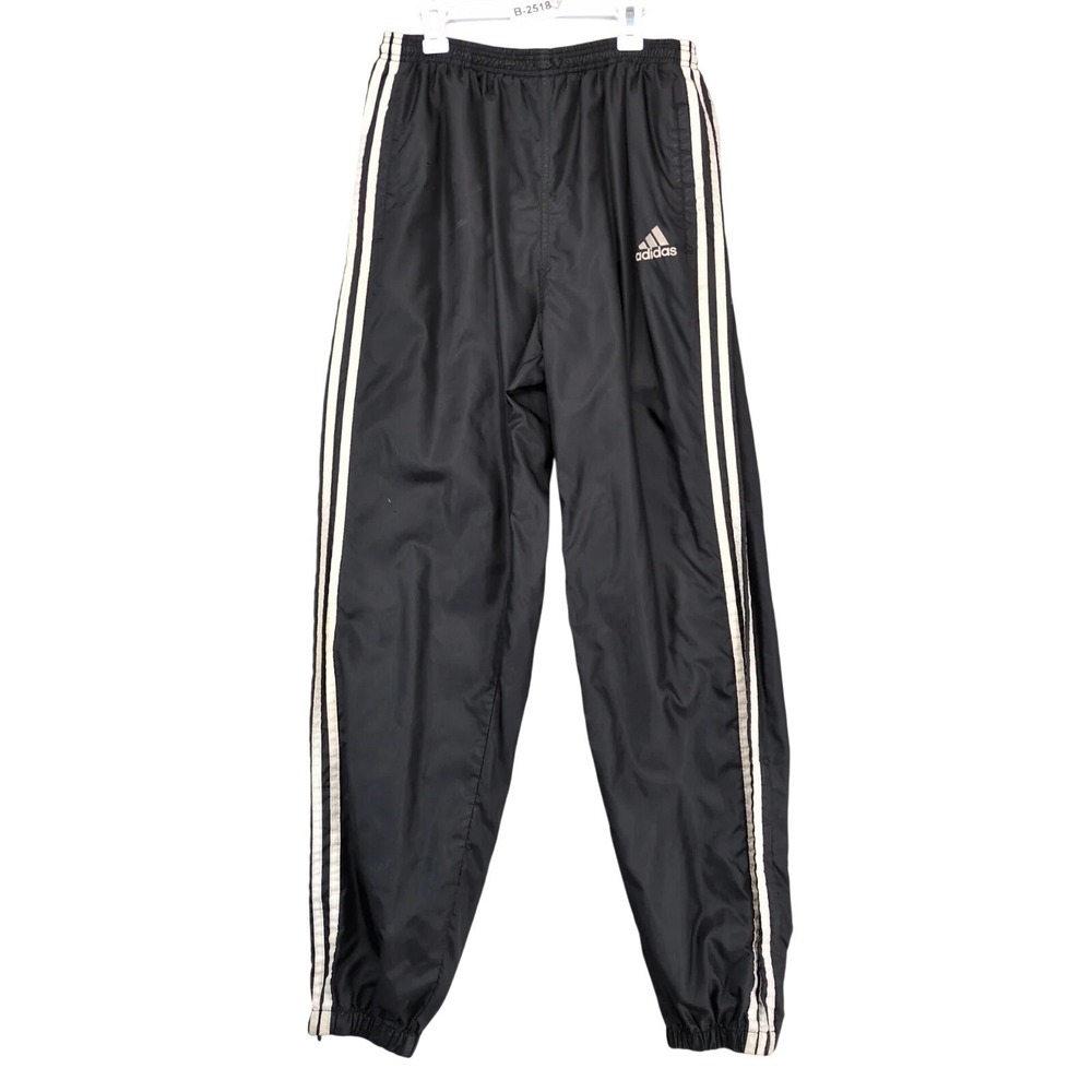 Vintage 90s adidas Black White 3-Stripe Nylon Track Pants Mens M Ankle Zip Sport